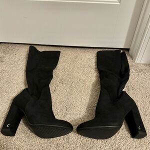 Cool Circus NY size 6 black faux suede Clarimont block heel tall boots new